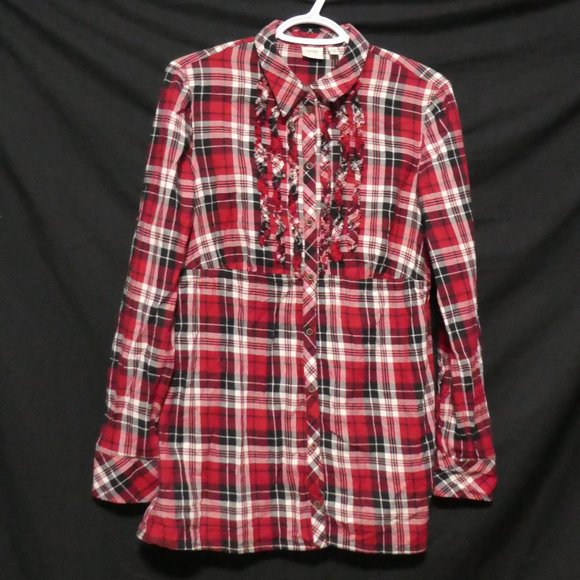 ESPRIT, medium, plaid ruffle shirt, full button front - Picture 1 of 16